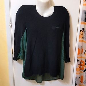 Cabi knot blouse pleated sheer green geometric print